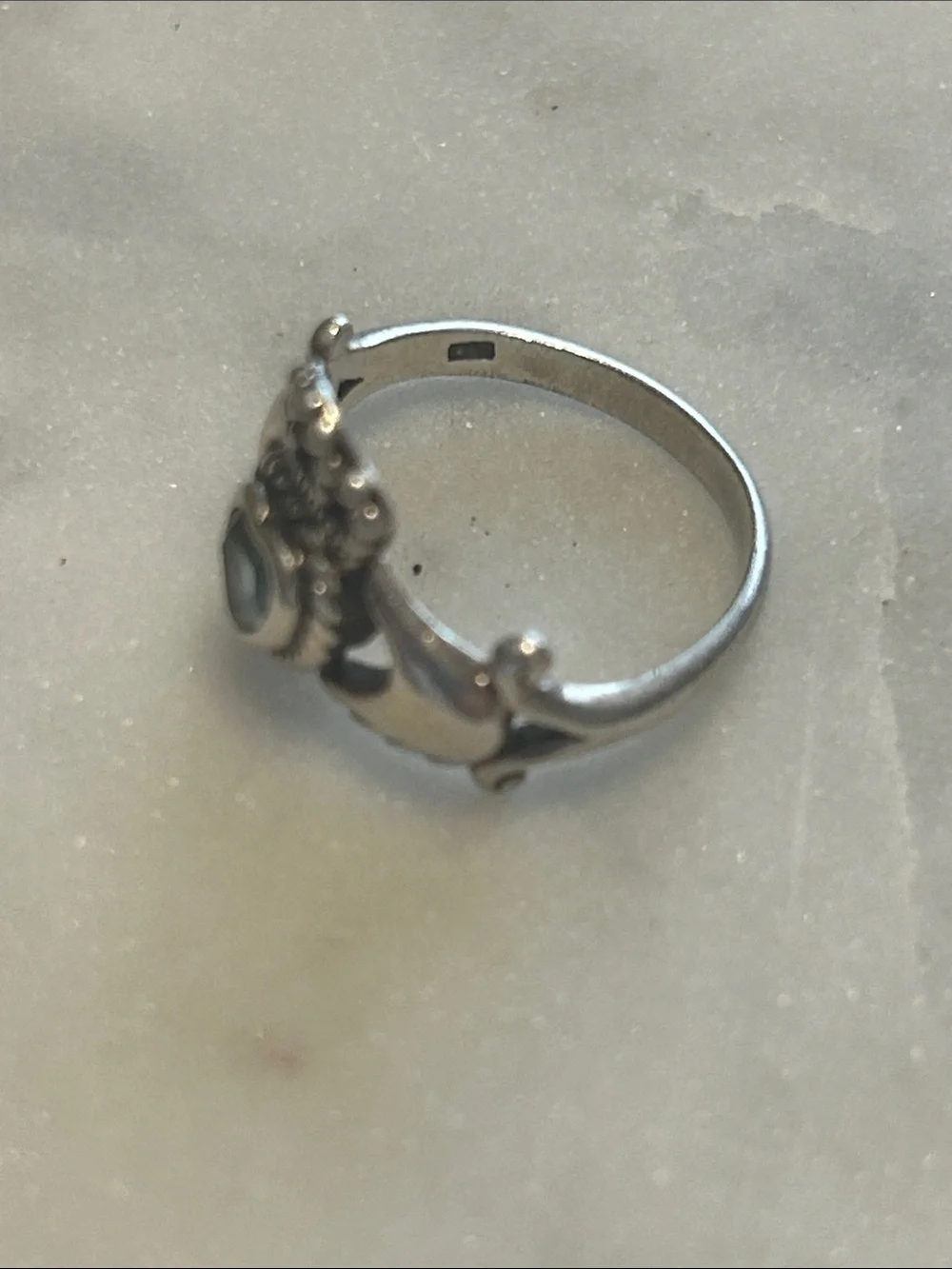 Sterling Silver Heart Crown Ring with Light Blue Aquamarine Stone
